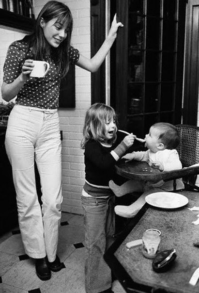 Jane Birkin and daughters Kate Barry and baby Charlotte Gainsbourg Circa 1972